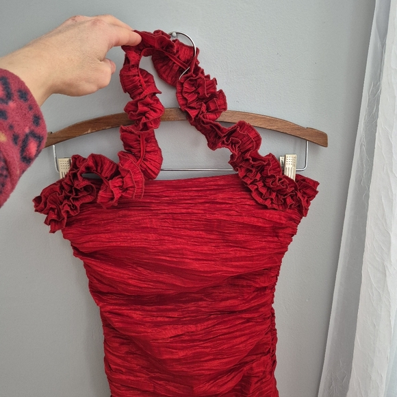 Red Ruched Cocktail Dress - Picture 12 of 12